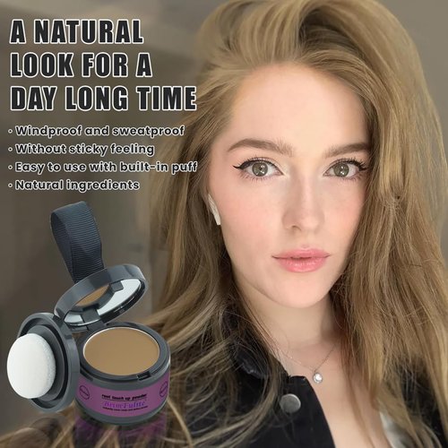 BRIMFULITE Hairline Powder for Women Instant Root Cover Up Powder Stain-proof & Windproof Blonde Root Touch Up Powder with Compact Puff & Mirror Hair Powder for Gray Hair Coverage 0.14 Oz. (Blonde)