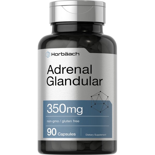 Horbäach Raw Adrenal Glandular | 350 mg | 90 Capsules | Non-GMO, Gluten Free Supplement