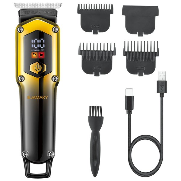 JAMAKY Hair Clippers for Men, Cordless Barber Clippers, Beard Trimmer for Men, LED Display, Quick Charge & 100 Min Runtime, Includes 3 Combs, Ideal for Men & Barbers (Gold)