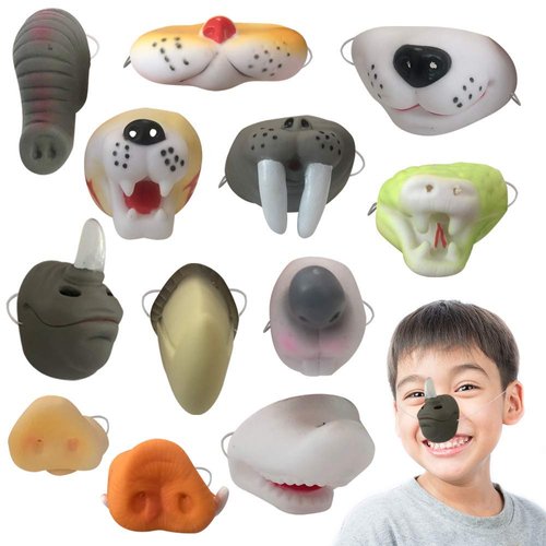 ArtCreativity Assorted Animal Noses for Kids, Set of 12, Includes Elephant, Rhino, Pig, Alligator and More, Zoo and Safari Birthday Party Supplies, Fun Favors and Goodie Bag Fillers for Children