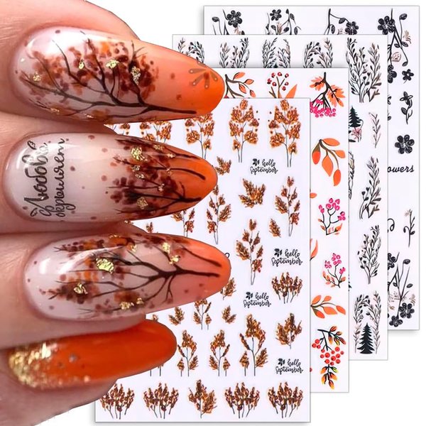 ​​​​8pcs 3D Fall Leaves Nail Art Stickers Cartoon Fall Nail Stickers for Nail Art Supplies Maple Leaf Flower Nail Decals Autumn Decor Nail Sticker Nails Stickers Women Nail Design Stickers for Nails