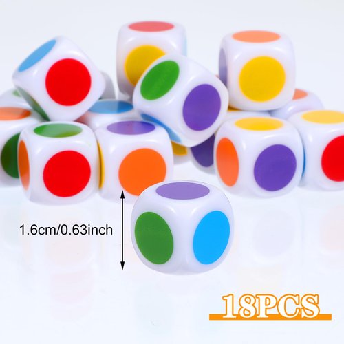 18 Pcs Colored Dice Set, 16 mm Blank on Each Face D6 Six Sided Dice Teaching Plastic Cubes Game Dice Round Corner Dice Small for Classroom Teaching Board Game Playing Rolling