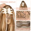 Cephermer Ponytail Extension 22'' 24'' Long Wavy Straight Claw Clip in Pony Tails Hair Extensions Natural Looking Synthetic Hairpiece for Women Ginger Brown Mix Bleach Blonde