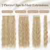 KooKaStyle Hair Extensions, 7PCS Clip in Long Mermaid Wavy Hair Extensions Thick Natural Hairpieces Double Weft for Women Full Head (20 Inch, Beach Blonde)