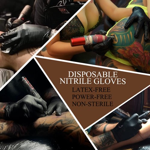 mummy Black Textured Nitrile Gloves 4 Mil,Disposable Latex-Free Gloves Powder-free For Tattoo,Piercing,Beauty Salon,Home Clean,Gardening Use,Hotel Services (M-100)