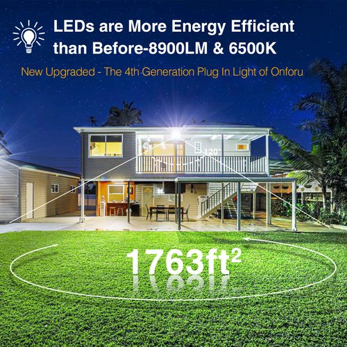 Onforu 100W Flood Lights Outdoor, 8900lm Bright LED Work Light with Plug, 6500K Daylight White LED Flood Light Outdoor, IP66 Waterproof Security Lights Yard Lights for Yard Garage Stadium 2 Pack