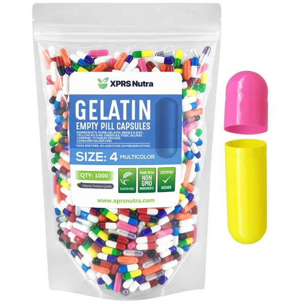 XPRS Nutra Size 4 Empty Capsules - 1000 Count Small Empty Gelatin Capsules - Empty Pill Capsules for DIY Capsule Filling - Bovine Pill Capsules Empty Gel Caps