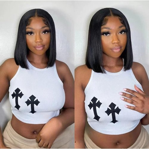 Nakkia Bob Wig Human Hair Pre Plucked 4x4 HD Lace Front Wigs Human Hair for Black Women Closure Wigs Human Hair Glueless Short Straight Wig Human Hair 150% Density (12 Inch)