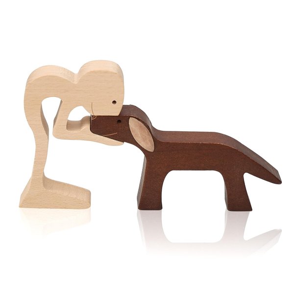 Men and Dog Figurines Wooden Gift Home Décor Accents，Wood Sculpture Puppy and Human Statue Figurine Office Decor Sculpture Model to Remember Friendship Between Dog and People,Eco-Friendly Gifts
