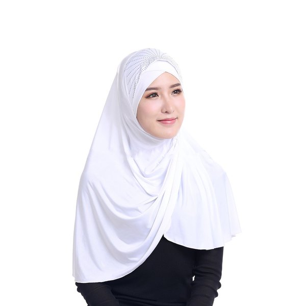 Soft One Piece Hijab for Women Chic Long Muslim Turban Headscarf Arabian Islamic Full Head Scarf Hair Loss CapsHeadwear Stretchy Anti-UV Sun Protection Neck Chest