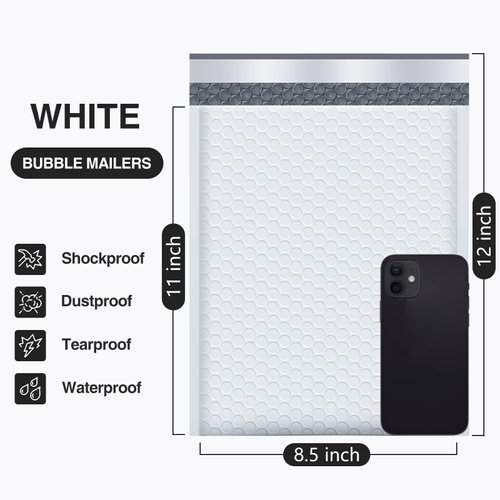 UCGOU Bubble Mailers 8.5x12 Inch White 25 Pack Poly Padded Envelopes #2 Medium Mailing Opaque Packaging Postal Self Seal Waterproof Boutique Shipping Bags for Clothes Makeup Supplies
