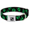 Dog Collar Seatbelt Buckle Aliens Head Scattered Galaxy2 Green Black 11 to 17 Inches 1.0 Inch Wide