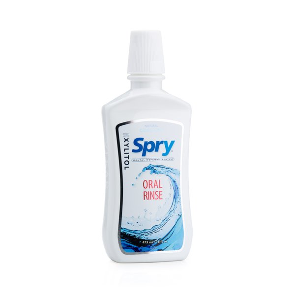 Spry Xylitol Mouthwash Fluoride Free, Oral Rinse with Enamel Support, Natural Cool Mint - 16 fl oz (Pack of 1)
