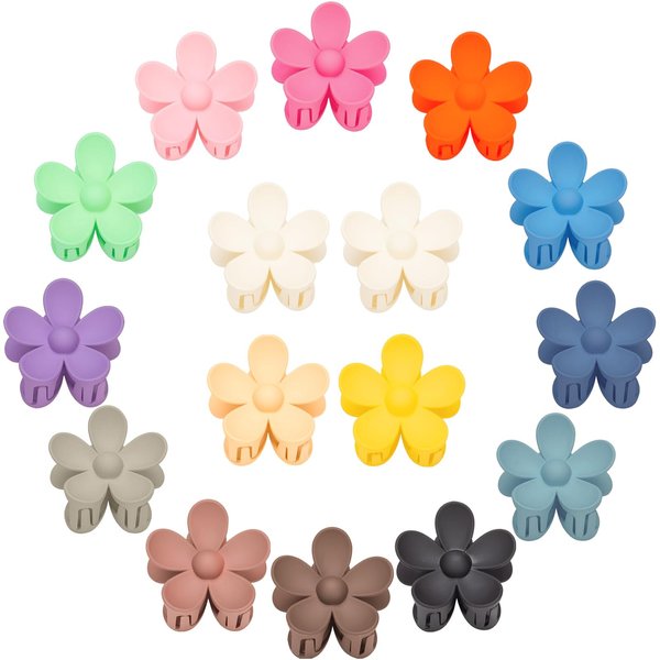 Drnytunk Flower Hair Clips for Women, 16Pcs Small Flower Hair Clips 1.37 Inch Mini Matte Flower Claw Clips Cute Tiny Hair Clips for Thin Thick Hair Strong Hold Non Slip Hair Accessories