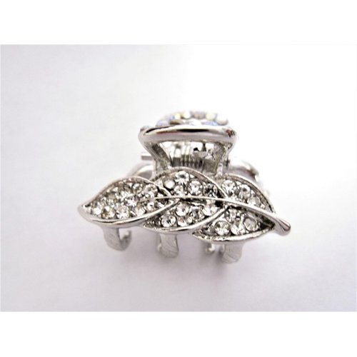 Small mini silver metal leaf crystal hair claw clip bridal clip