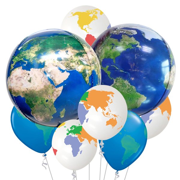 Cymylar Earth Balloon World Map Latex balloon round-the-world trip Birthday Party Decoration Earth Day Classroom supplies (12Pcs)