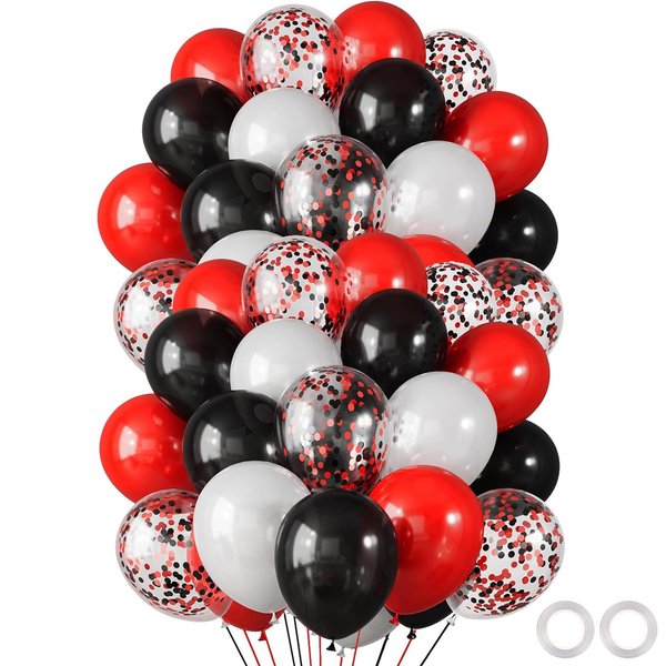 60PCS Black Red White Balloons, 12 Inch Latex Balloons Black Red White Confetti Balloons Party Decoration for Birthday Race Car Party Graduation Engagement Anniversary