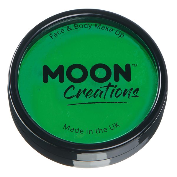 Moon Creations Pro Face & Body Paint Cake Pots Bright Green - Professional Water Based Face Paint Makeup for Adults, Kids - 1.26oz