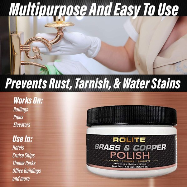 Rolite - RBCP1# Brass and Copper Polish - Instant Polishing and Tarnish Removal Cream, Metal Cleaner and Brightener for Antiques, Cookware, Jewelry, and More, 1 Pound, Pack of 1