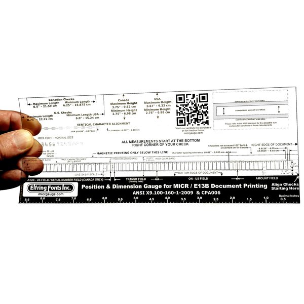 MICR Film Check Position Gauge, The Most Accurate E13B MICR Gauge for Cut Sheet, Rolls, or 3 per Page Checks.