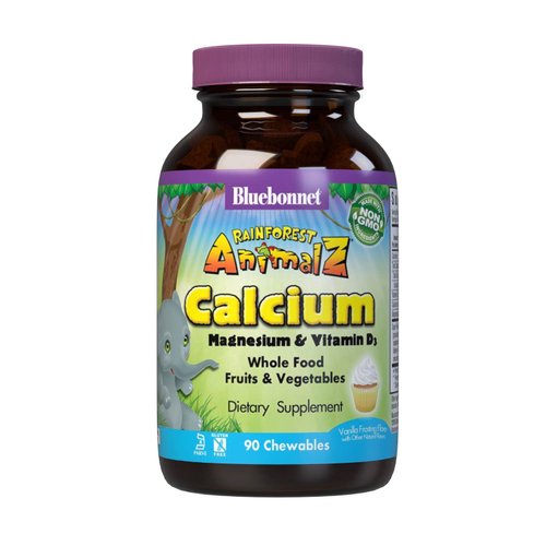 BlueBonnet Super Earth Rainforest Animalz Calcium Magnesium And Vitamin D3 Chews, Natural Vanilla Frosting, White, 90 Count