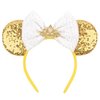 bianbaistar 1Pk Classic Mouse Ears Headband for Women Velvet Hair Bow Headwear for Girls & Boys - Sparkle Sequins Hair Bands with Big Golden Mouse Ears Essencial Accessories for Trip (Gloden Bow)
