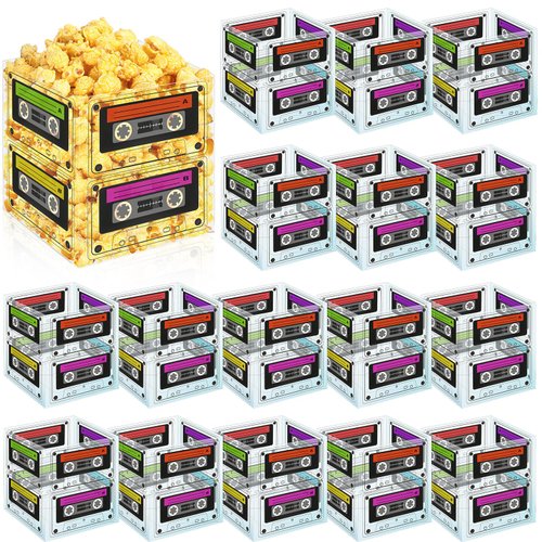 Jenaai 16 Pcs Cassette Tape Bucket Centerpiece Retro 80s Party Supplies 90s Party Decorations Foldable Cassette Hip Hop Party Decorations Tape Bucket Table Decor for Adults (5.91'')