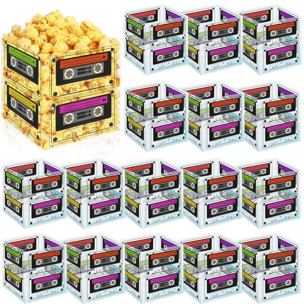 Jenaai 16 Pcs Cassette Tape Bucket Centerpiece Retro 80s Party Supplies 90s Party Decorations Foldable Cassette Hip Hop Party Decorations Tape Bucket Table Decor for Adults (5.91'')