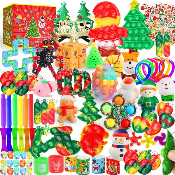 Fidget Toys Set, 120 Pack Christmas Party Favors Keychain Its for Kids Adults, Mini Push Bubble Pops Bulk Sensory Toys, Birthday Gifts Classroom Prizes for Boys Girls Goodie Bag Treasure Chest Box