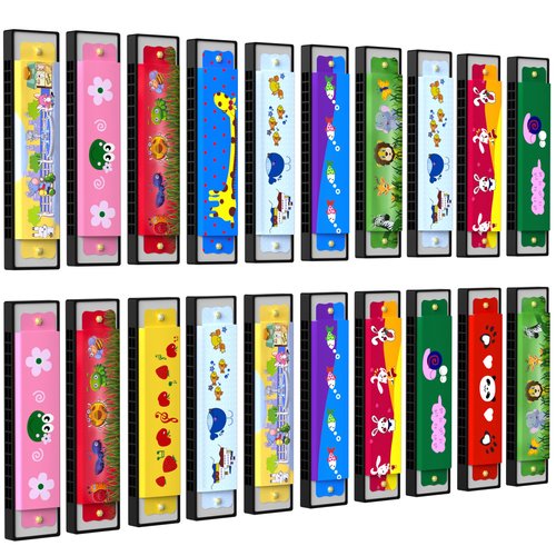 20 Pcs Harmonica for Kids Birthday Party Favor Musical Instrument, Return Gift Cartoon Double Row Harmonica Bulk Toy for Kids Party Favors Goodie Bags Stuffers & Operation Christmas Child Items