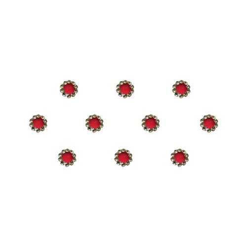 Generic Multi Size Indian Daily Use Dot Bindi Tattoo Stickers Adhesive Body Bindi Face Jewelry Forehead Bindi Round Dot for Women Bridal Forehead Decor (Red with golden border, 4 mm)