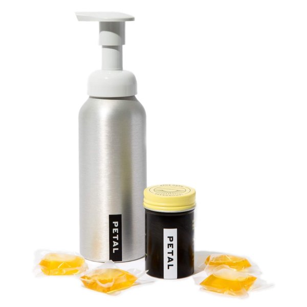 Petal Foaming Soap Dispenser with Hand Soap Refills - Zero Waste Hand Soap Dispenser - Natural Soap - Vegan - Cruelty Free - Made in the USA - (8.5oz) - (4ct) - (Citrus Ginger, Silver (Aluminum))