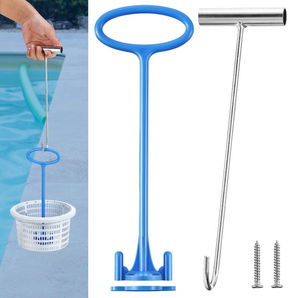 Skimmer Basket Handle, Pool Skimmer Basket Hook, Universal Pool Skimmer Basket with Handle Fit All Skimmer Basket for Debris Removal, Keep Hands Safe and Clean (1 Piece)