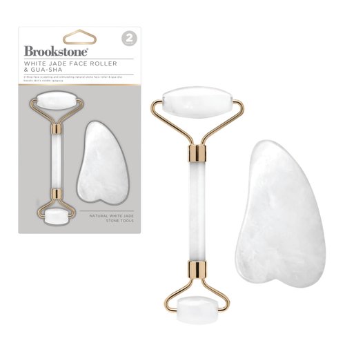 Brookstone Face Skin Care Roller: Dual-Sided Premium Rose Quartz Face Roller Massager - Skin Care Tool for Facial Massage, Gua Sha, Relaxation, Anti Age Jade Roller - Lymphatic Drain Massage (White)