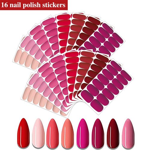 XEAOHESY 224 Pieces 16 Sheets Matte Color Nail Polish Strips with Nail File Self-Adhesive Nail Stickers Full Nail Wraps Gel Nail Strips Real Nail Polish Stickers for Women Nails Art(8 Styles)