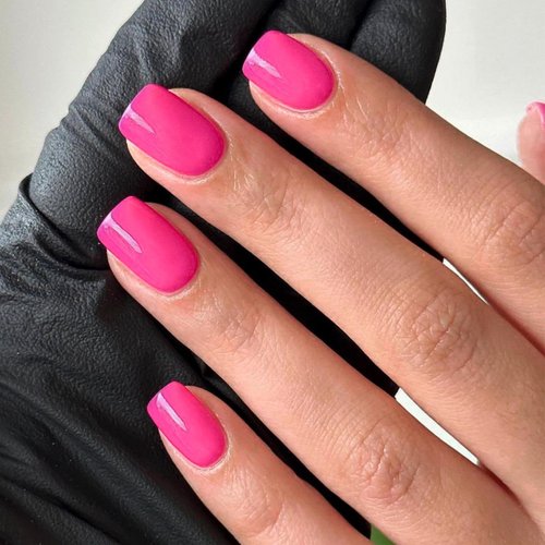 Hot Pink Press on Nails Short Square Fake Nails Acrylic Nails Extra Short Oval False Nails Glossy Solid Color Full Cover Glue on Nails Seamless Soft Gel Stick on Nails for Women Girls Manicure 24pcs