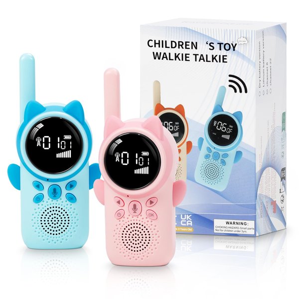 Walkie Talkies Rechargeable for Kids, 22 Channels 2 Way Radio Toy, 3 Miles Range, Family Games Outdoor Adventure Hiking Camping, Birthday Presents Xmas Gifts for 3-12 Year Old Boys Girls (Blue+Pink)