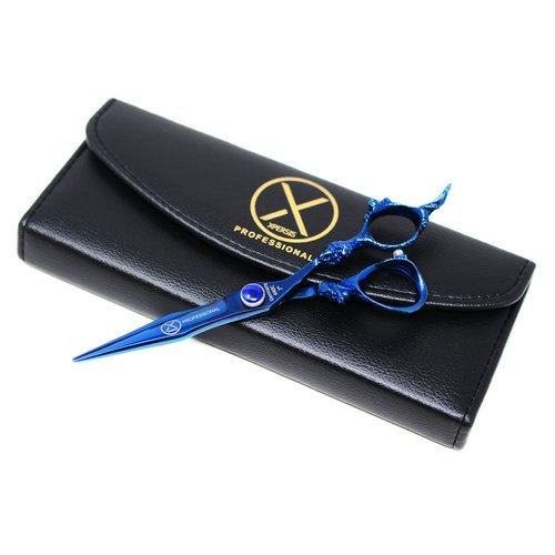 XPERSIS PRO Blue Dragon Handle Hair Cutting Sharp Barber Scissors and Thinning Shears Light weight German Made Premium Steel With Finger Rest