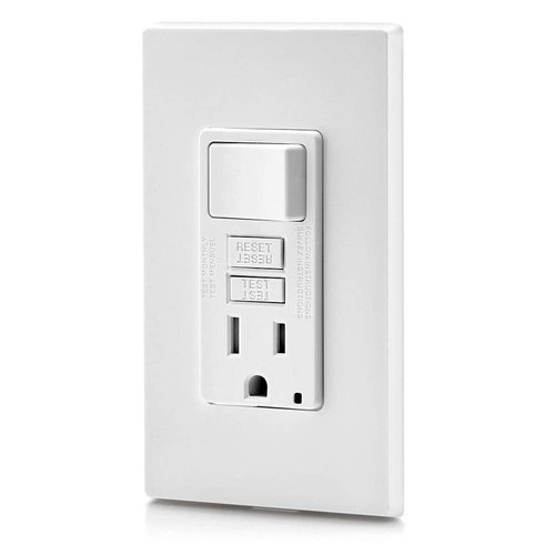 Leviton GFCI Switch Outlet Combo, 15 Amp, Self Test, Tamper-Resistant with LED Indicator Light, Saves Space, GFSW1-W, White