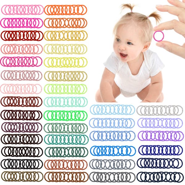 Danyarts 400PCS Baby Hair Ties, 40 Multicolors Elastic Hair Ties,2cm in Diameter No Crease Finger Rubber Hair Elastics,Small Thin Hair Ponytail Holders Hair Accessories for Baby Girls Toddlers Kids