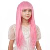 Edivd Girls Light Pink Wig Long Pastel Pink Wig with Air Bangs for Kids Long Pale Pink Straight Wig for Child Heat Resistant Synthetic Wig with Wig Cap