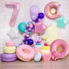 Donut Birthday Decorations, 6 PC Dokuna Donut Balloons 7th Birthday Decorations for Girls, Giant Number 7 Foil Mylar Balloon, 7 Years Old Donut Theme Birthday Party Supplies Decor (Donut-7)