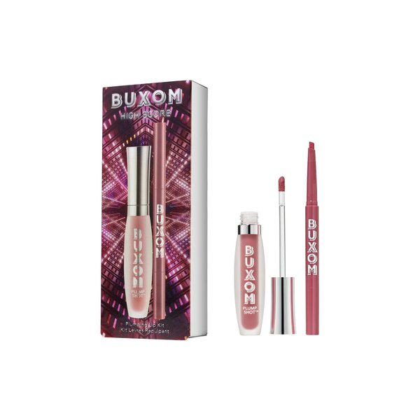 Buxom High Score Plumping Lip Gloss & Lip Liner Gift Set, Plump Shot Collagen-Infused Lip Serum, Power Line Plumping Lip Liner, Creamy Suede Matte Liner, Full-Size, Limited Edition (Set of 2)