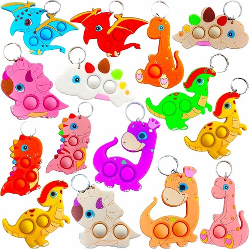 30 Packs Bulk Backpack Dinosaur Animal Fidget Keychain Decor,Small Mini pop for Students Gifts and Animal Return Birthday Party Favors,Little Dinosour bubbel Prize