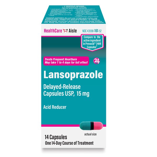 HealthCareAisle Lansoprazole 15 mg – 14 Delayed-Release Capsules – Acid Reducer, Treats Frequent Heartburn