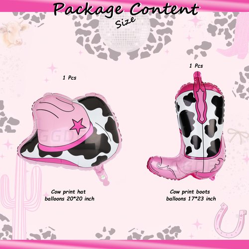 Cow Print Western Cowgirl Party Decorations Cowgirl Boot Balloons Cowgirl Hat Balloon Let's Go Girls Disco Cowgirl Last Rodeo Bachelorette Theme One 1st Birthday Party Decor Supplies 4 Pcs