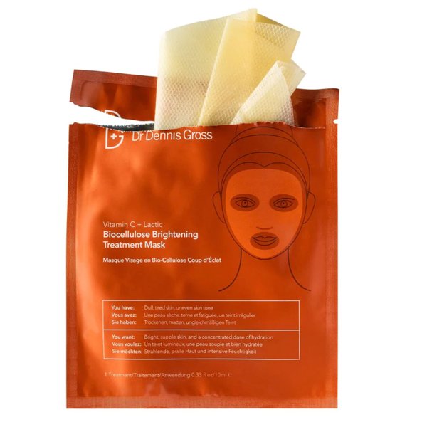 Dr Dennis Gross Vitamin C Lactic Biocellulose Brightening Treatment Mask, Revive Dry, Visibly Damaged Skin, 1 Pack