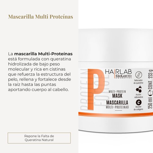 SALERM - Damaged Hair Mask - Multi-Proteins Hair Lab - 250 ml - Replenishes Natural Keratin - Adds Body to Hair - Strengthens and Repairs Hair - Paraben-Free