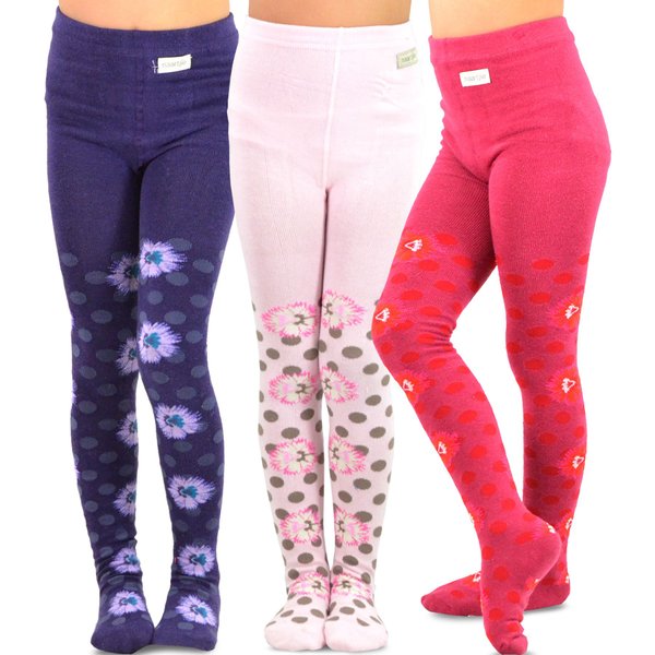 TeeHee Little Girls and Toddlers Fashion Tights 3 Pair Pack (3-5 Years, Floral Dot)