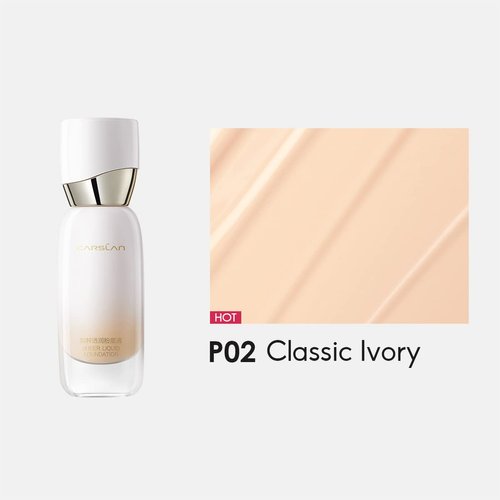 Carslan Sheer Liquid Foundation With Hydrating Serum, 24H Long-Lasting Moisturization, Medium Full Coverage, Anti-Aging, Build Dewy Health Skin, P02 Classic Ivory, 1 FlOz